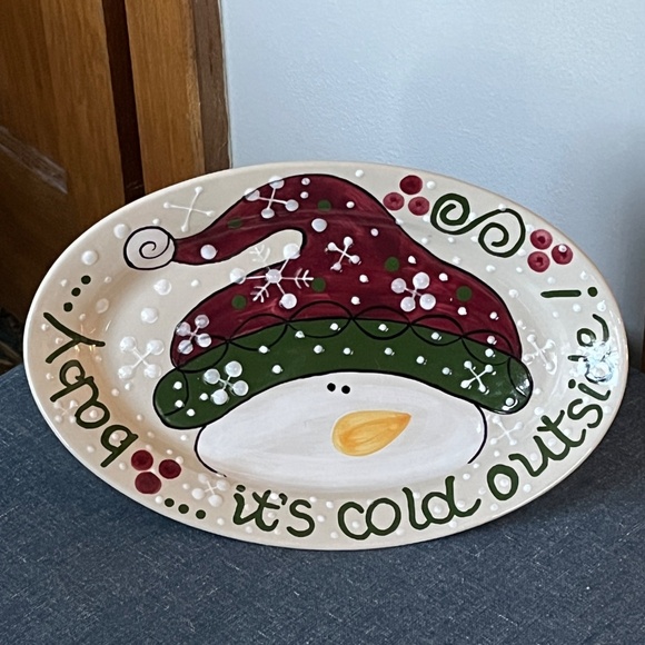 Expressly Yours Pottery 2004 Snowman oval platter 12 x 8 Baby Cold Outside Xmas - Picture 2 of 7